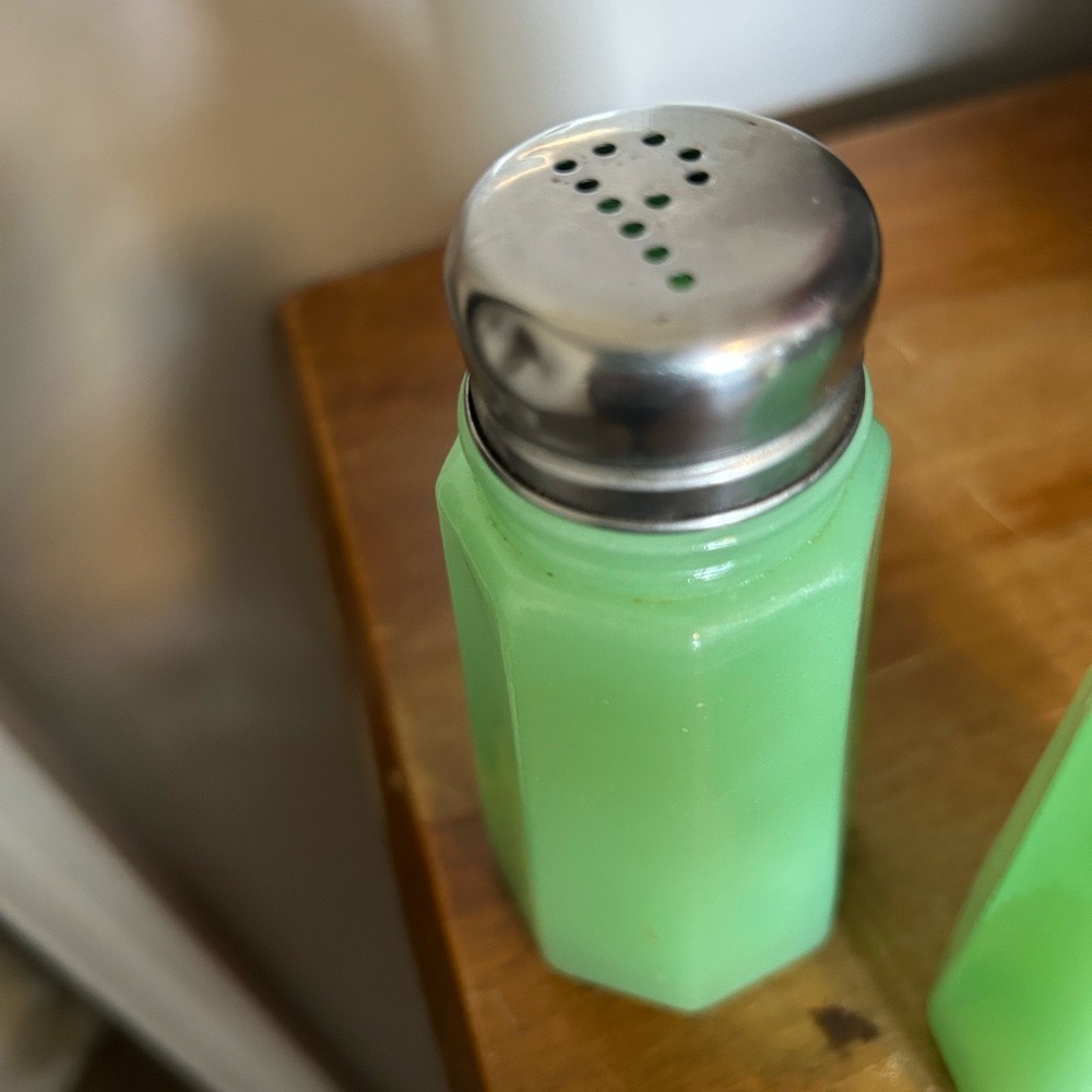 Green Glass Salt and Pepper Shakers - Picture 3 of 7